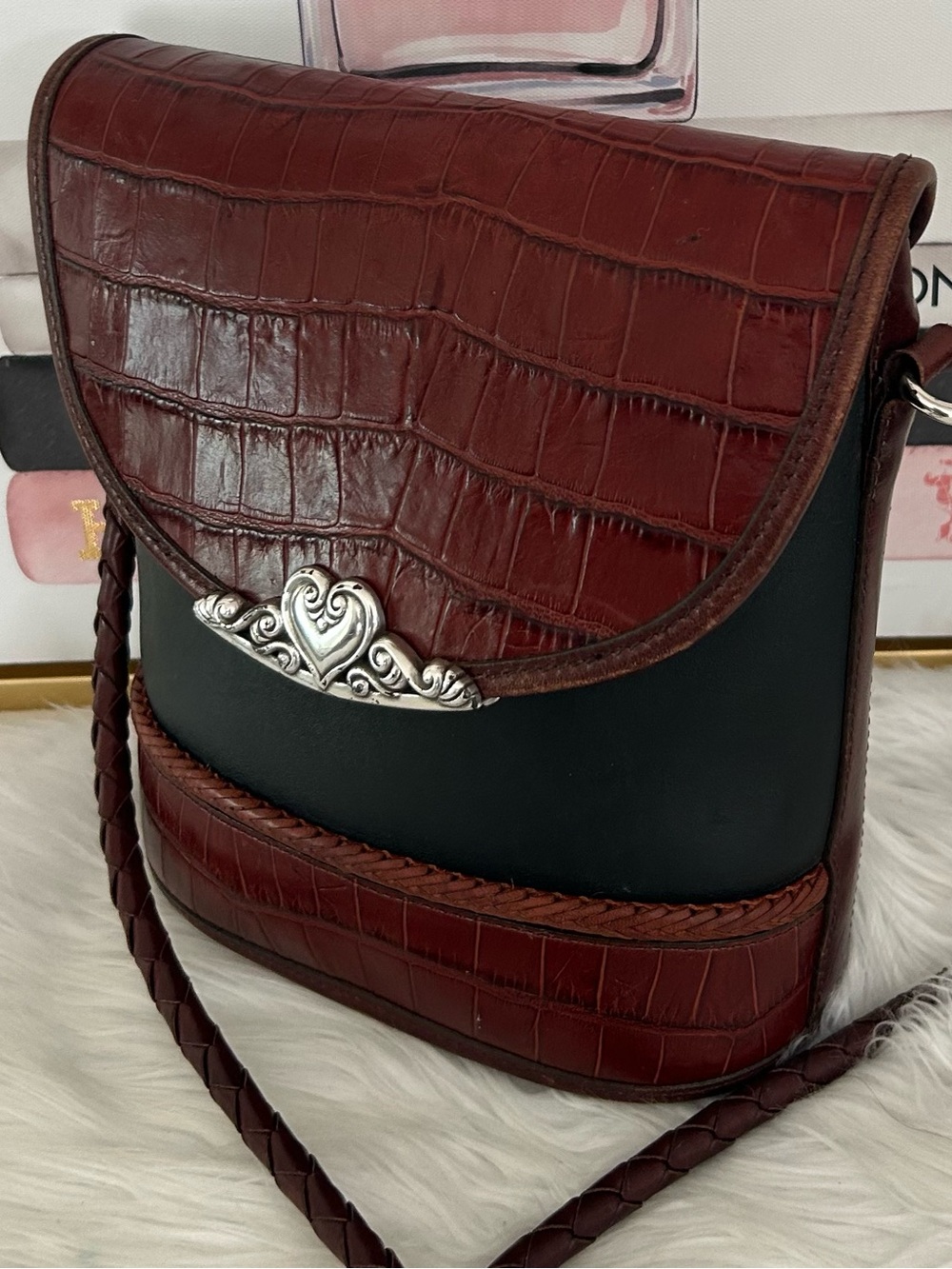 Brighton Brown Black Leather Crossbody Bucket Bag - Picture 8 of 13